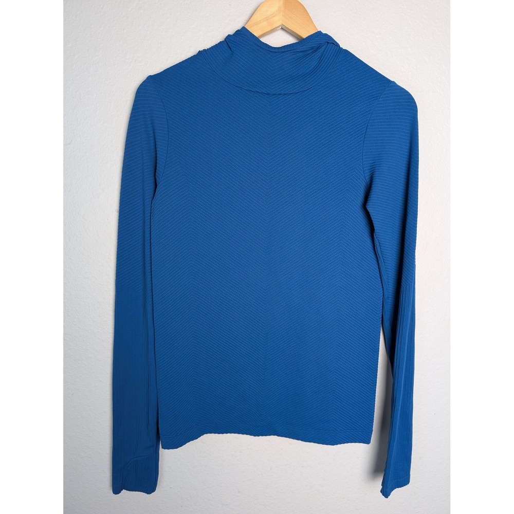 NWOT Athleta Hoodie Womens S‎ Blue Chevron Knit Lightweight Pullover Long Sleeve